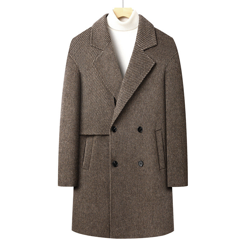 Herren Langer doppeltreihiger Wollmix-Mantel mit strukturiertem Revers Shop Nory