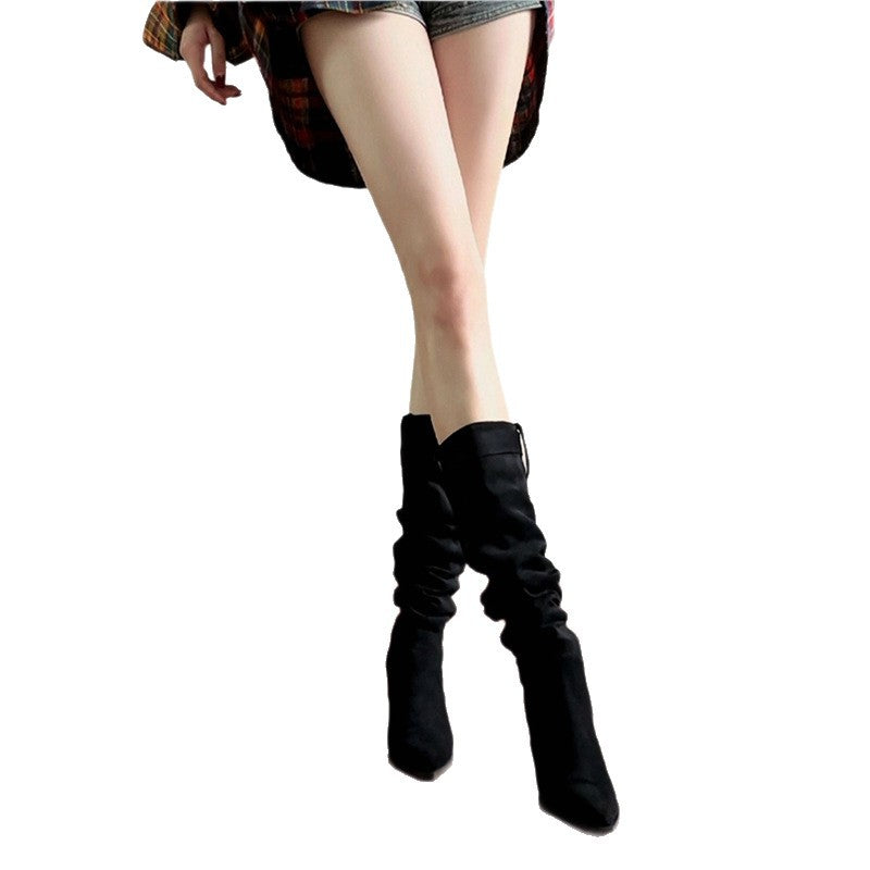Damen Kniehohe Stiefel mit gerafftem Schaft, spitzer Zehenpartie und schmalem Stiletto Shop Nory