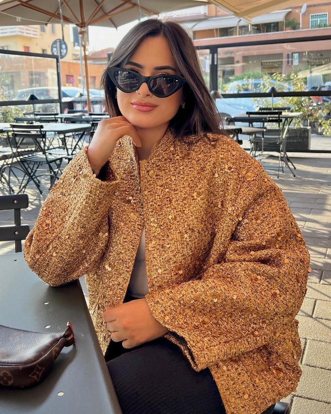Gold Pailletten Stehkragenjacke