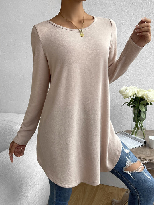 Damen Oversize Longline Feinstrick-Tunika mit Rundhalsausschnitt Shop Nory