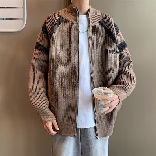 Herren lockere Bomberjacke mit senkrechtem Nadelstreifenmuster und durchgehendem Reißverschluss Shop Nory