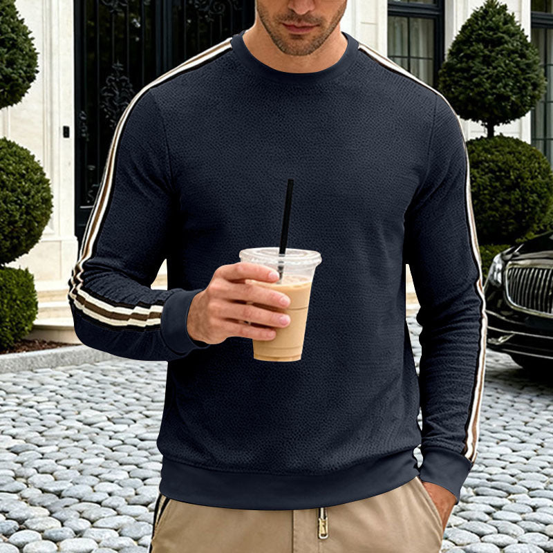 Herren Feinstrukturiertes Rundhals‑Sweatshirt mit sportiven Kontraststreifen an den Ärmeln Shop Nory