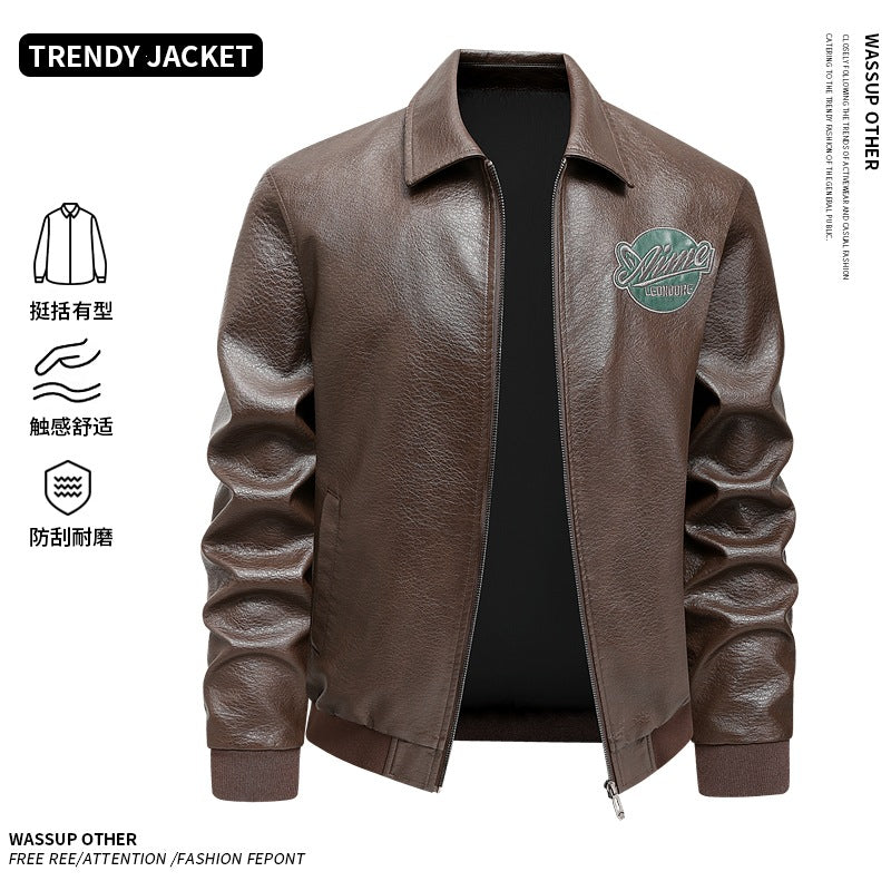 Herren Lässige Lederjacke mit Stickdetails Shop Nory