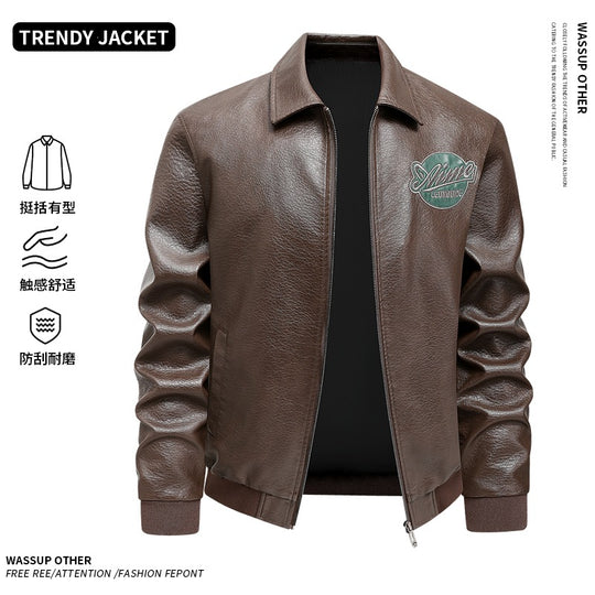 Herren Lässige Lederjacke mit Stickdetails Shop Nory