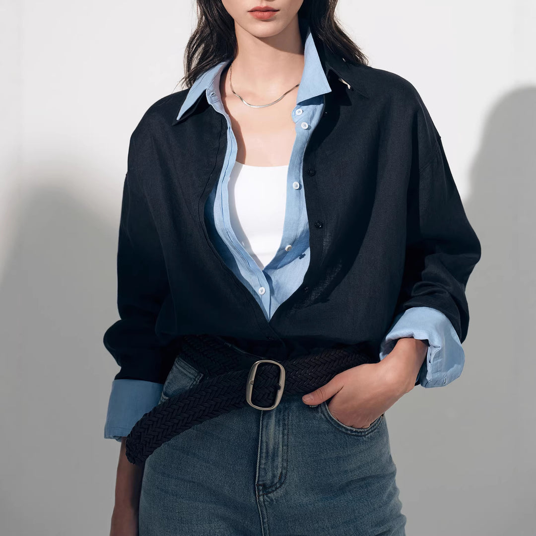 Damen Modische Leinenbluse mit langen Ärmeln Shop Nory