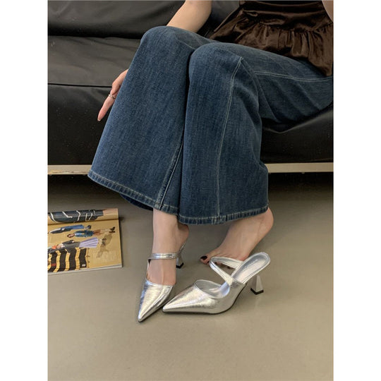 Damen Spitz zulaufende Mule mit Fersenriemchen und skulpturiertem mittelhohem Absatz Shop Nory
