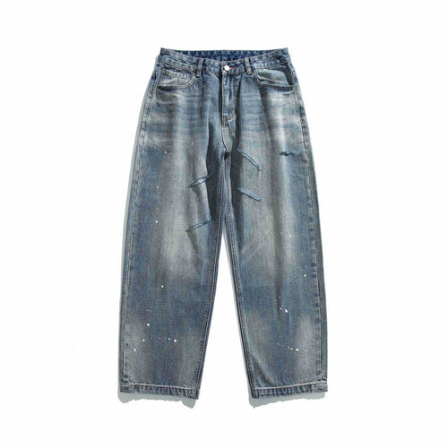 Damen Hochtaillierte lockere Jeans mit Used‑Effekt und Farb‑Splatter Shop Nory