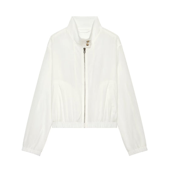 Damen Leichte Windbreaker-Bomberjacke mit Stehkragen, Zwei-Wege-Reißverschluss und Gummbund Shop Nory