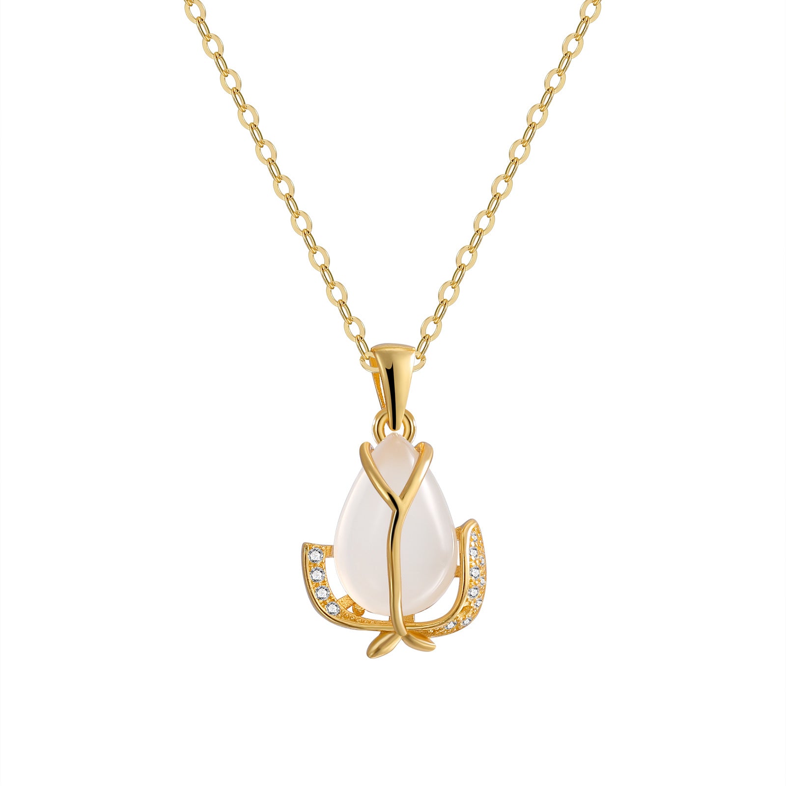Damen Halskette mit elegantem Blumenanhänger aus Halbedelstein und funkelnden Zirkonia Shop Nory