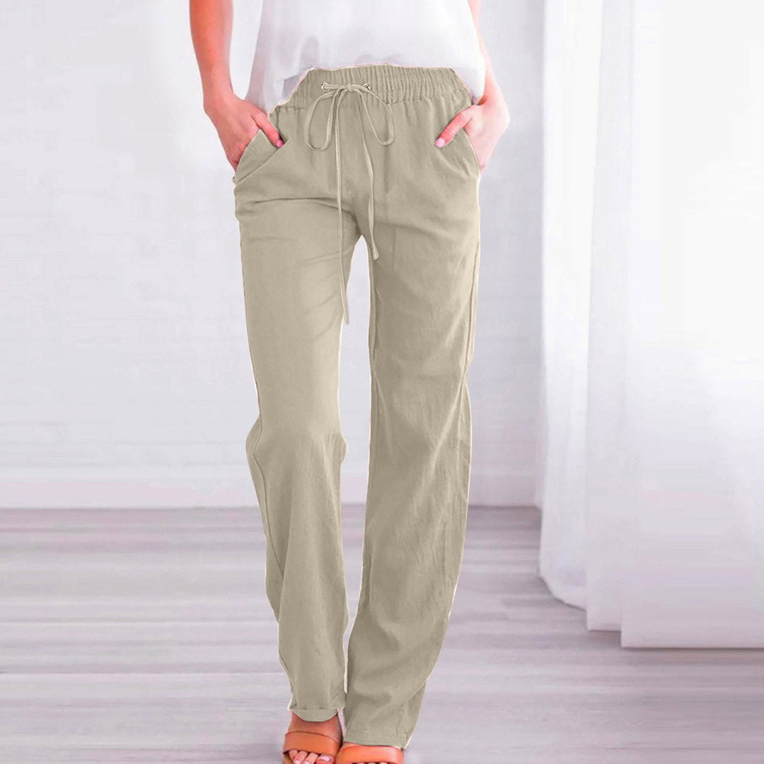 Damen Bequeme Leinen-Hose mit elastischem Bund und Taschen
