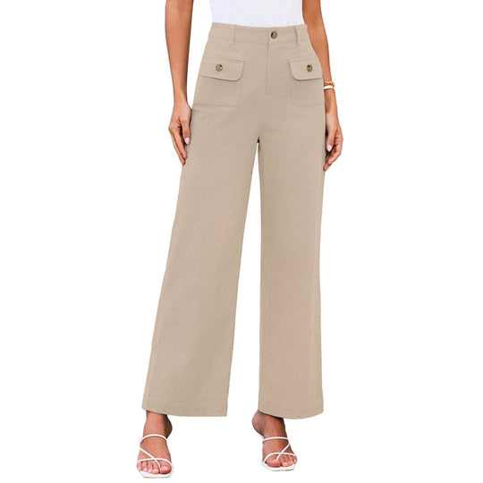 Hochtaillierte Damen-Trousers mit weitem Bein und Knopfklappen-Pattentaschen Shop Nory