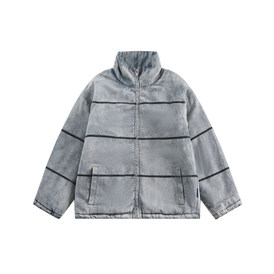 Unisex Boxy wattierte Denim-Optik Übergangsjacke mit hohem Stehkragen Shop Nory