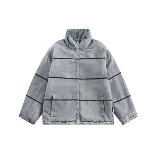 Unisex Boxy wattierte Denim-Optik Übergangsjacke mit hohem Stehkragen Shop Nory
