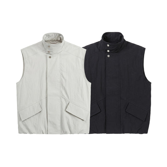 Herren Utility‑Weste mit hohem Stehkragen, Druckknopfblende und großen Pattentaschen Shop Nory