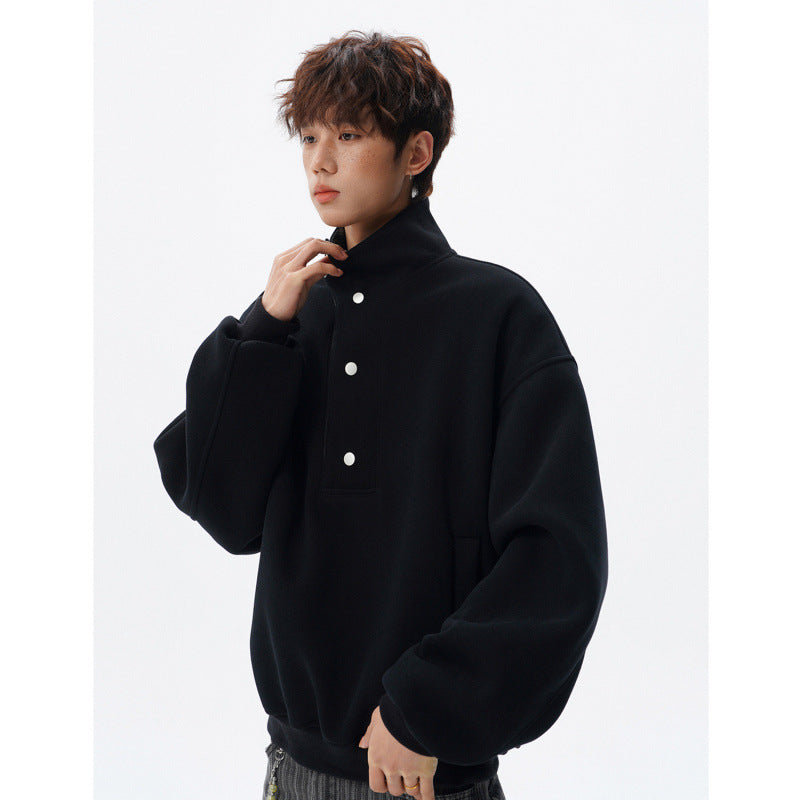 Unisex Oversized Sweatshirt mit abnehmbarem Karo-Kragen und Druckknopfleiste Shop Nory