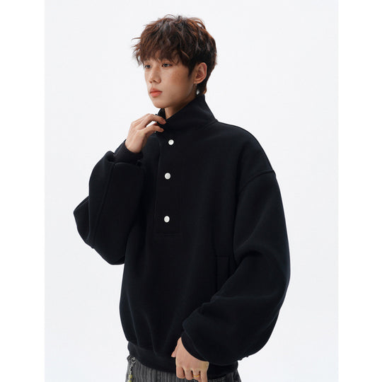 Unisex Oversized Sweatshirt mit abnehmbarem Karo-Kragen und Druckknopfleiste Shop Nory