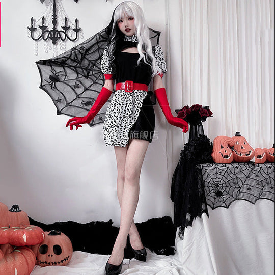 Damen Verführerisches Halloween Kostüm mit Leopardenmuster und langem Umhang Shop Nory