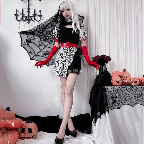 Damen Verführerisches Halloween Kostüm mit Leopardenmuster und langem Umhang Shop Nory