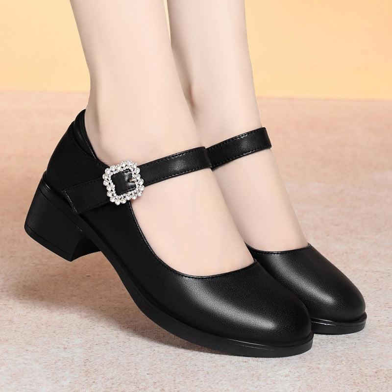 Damen Mary Jane Pumps mit dekorativem Riemchen und komfortablem Blockabsatz