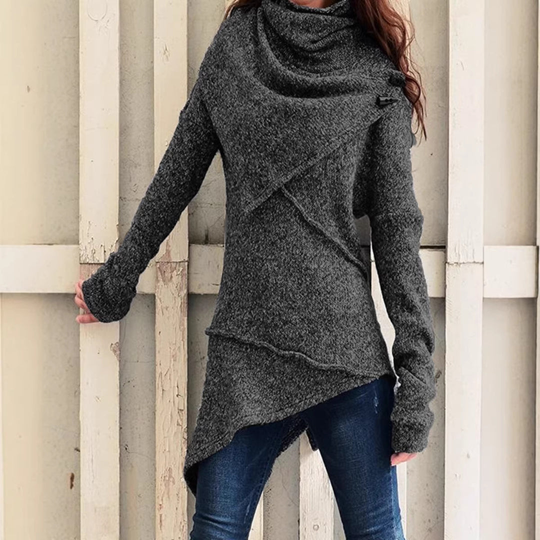 Damen asymmetrischer Boucle-Strickpullover mit großem Schalfkragen Shop Nory