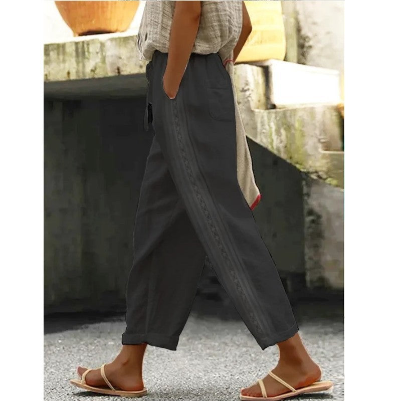 Damen Leichte Leinenhose mit seitlicher Knopfdetail