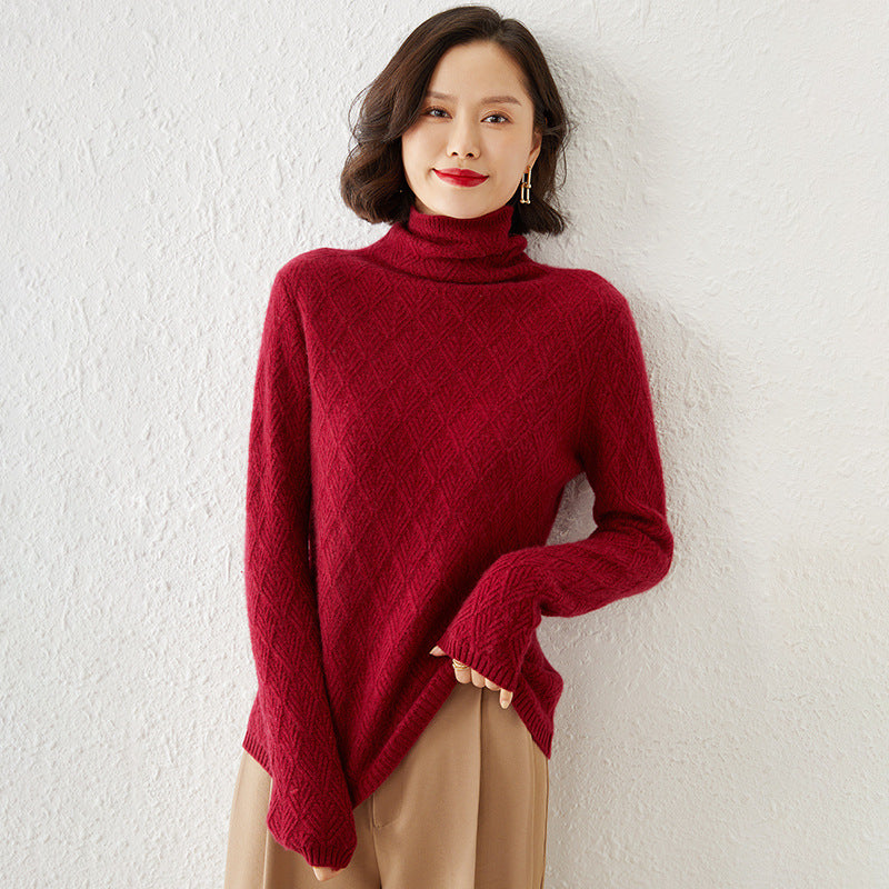 Damen Luxuriöser Mohair‑Mix Rollkragenpullover mit diamantgewShop Noryter Ajourstruktur Shop Nory