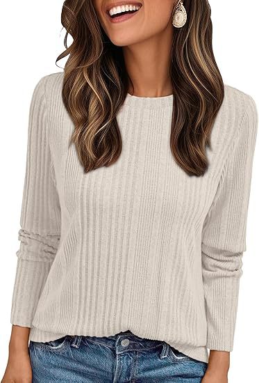 Damen Geripptes Feinstrick-Longsleeve mit Rundhalsausschnitt und legerer Passform Shop Nory