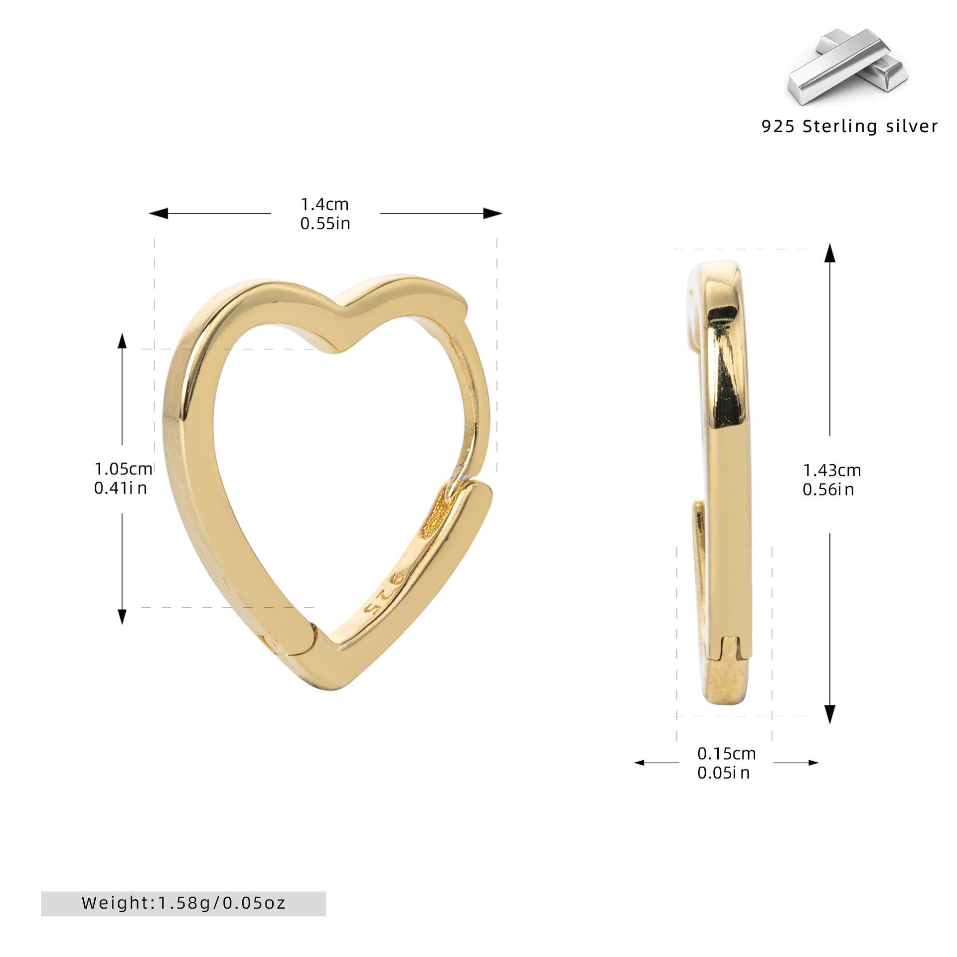 Damen Ohrringe in Herzform aus hochwertigem 925 Sterling Silber Shop Nory