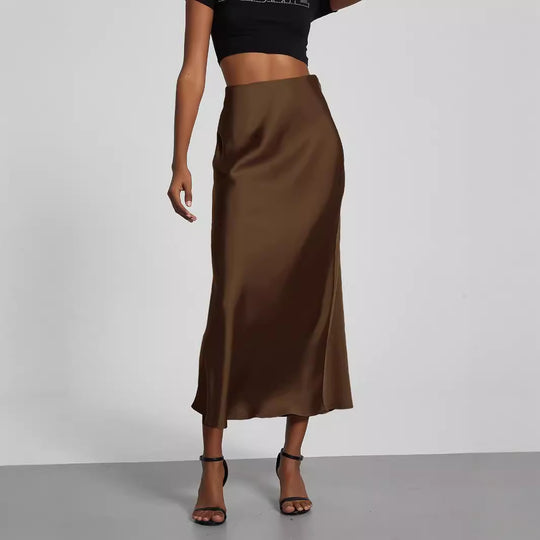 Damen Satin-Midirock mit hoher Taille und Bias-Cut Shop Nory