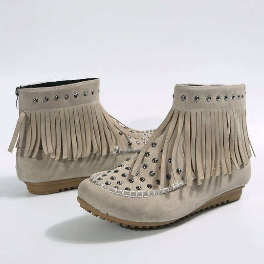 Damen Fransen‑Ankleboots im Mokassinstil mit Nieten und Rückenreißverschluss Shop Nory