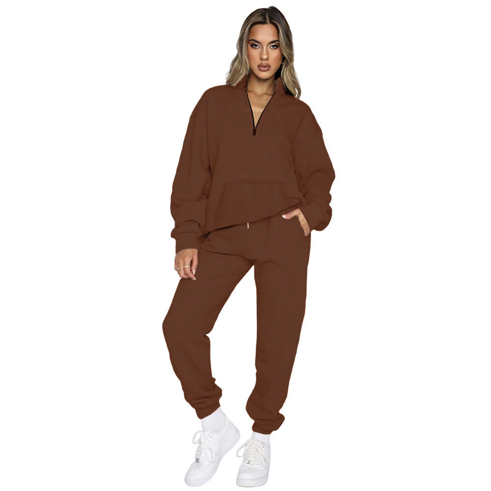 Damen nan French‑Terry Relax‑Loungewear‑Set mit halbem Reißverschluss, Kängurutasche und taillierter, schmal zulaufender Jogginghose Shop Nory
