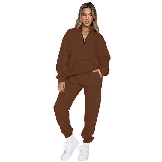 Damen nan French‑Terry Relax‑Loungewear‑Set mit halbem Reißverschluss, Kängurutasche und taillierter, schmal zulaufender Jogginghose Shop Nory