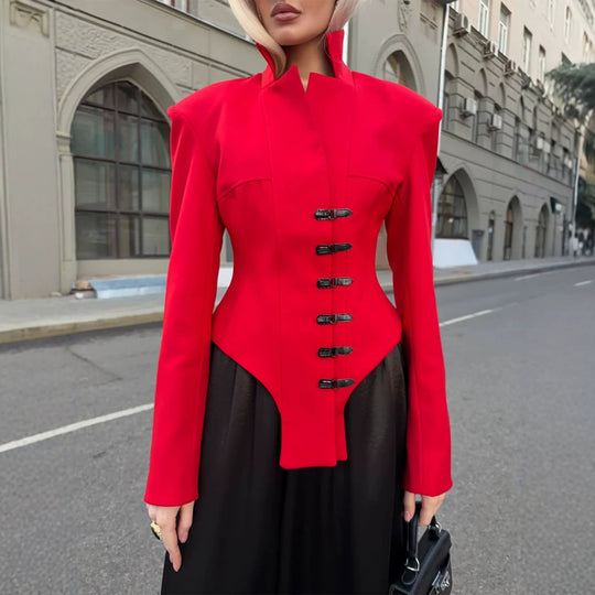 Damen Taillierter Stehkragen-Blazer mit Korsett-Tailierung Shop Nory