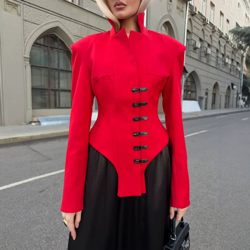 Damen Taillierter Stehkragen-Blazer mit Korsett-Tailierung Shop Nory