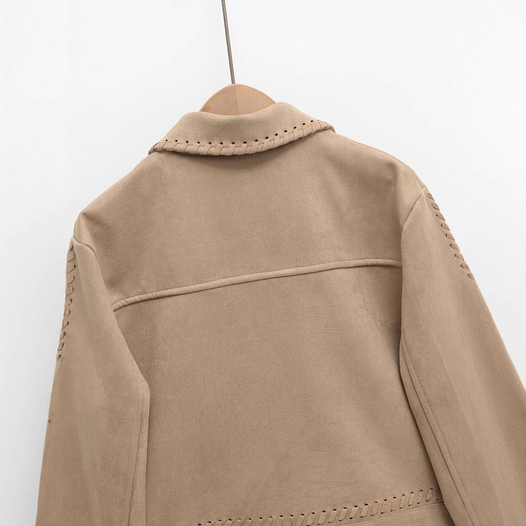 Damen Kurzjacke aus Veloursimitat mit Ziernaht‑Schnürung Shop Nory