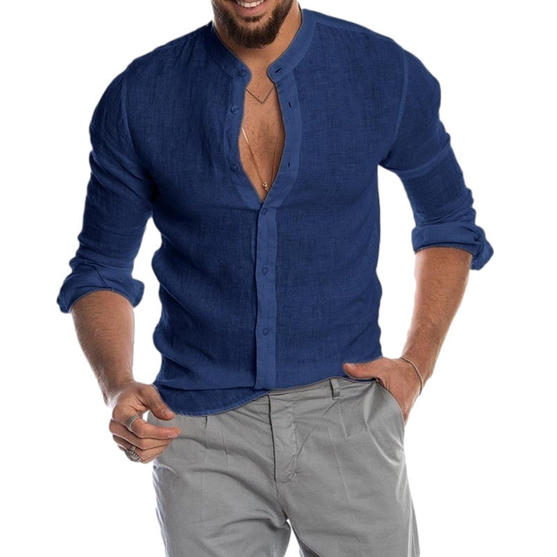 Herren Leinenhemd mit modernem Henley-Ausschnitt und Struktur