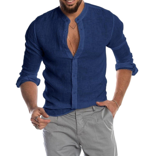 Herren Leinenhemd mit modernem Henley-Ausschnitt und Struktur