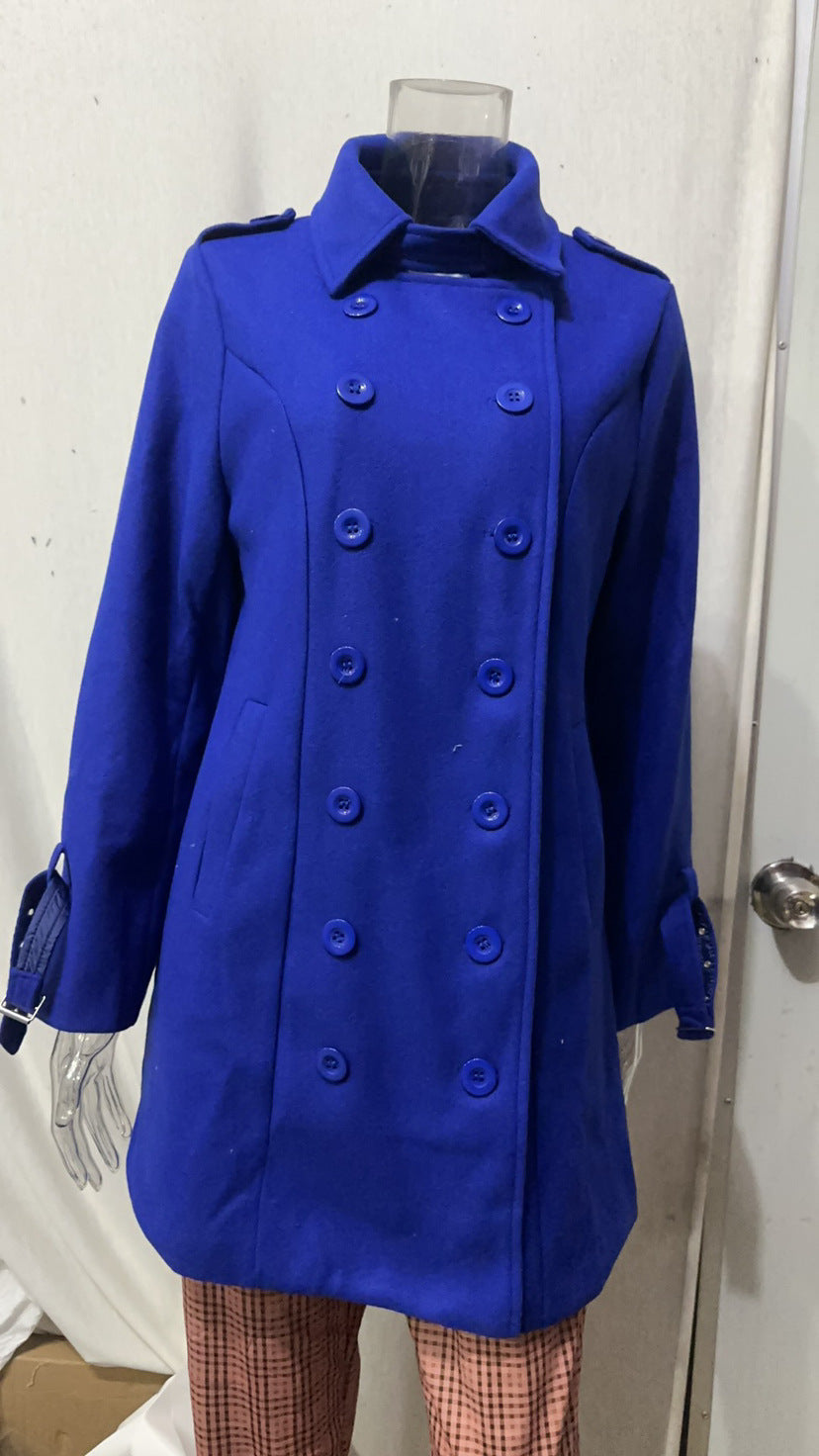 Damen nan taillierter Doppelreiher Wollmix-Mantel mit Schulterpatten und Manschettenriegel Shop Nory
