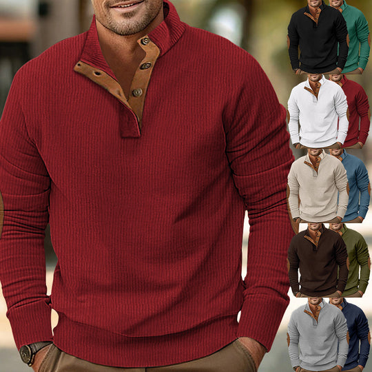 Herren nan geripptes Halbkragen-Sweatshirt mit Knopfleiste und Lederimitat-Ellbogenpatches Shop Nory