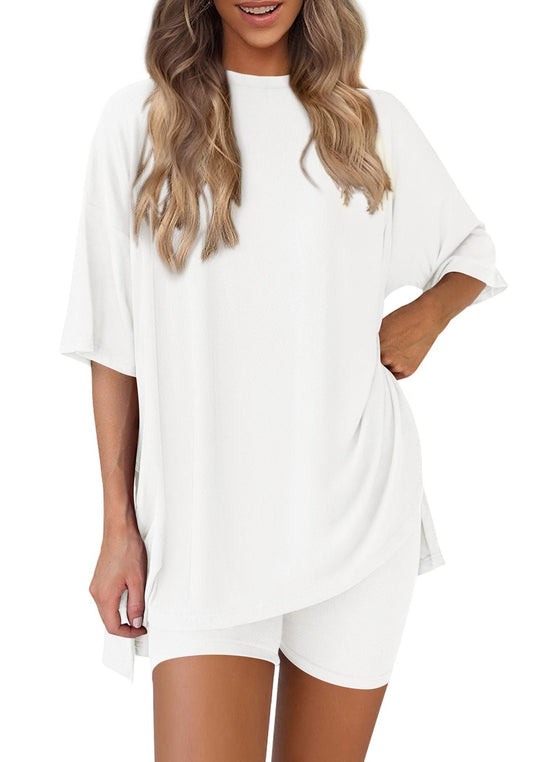 Damen Lässiges Lounge-Set mit übergroßem Oberteil und kurzen Hosen