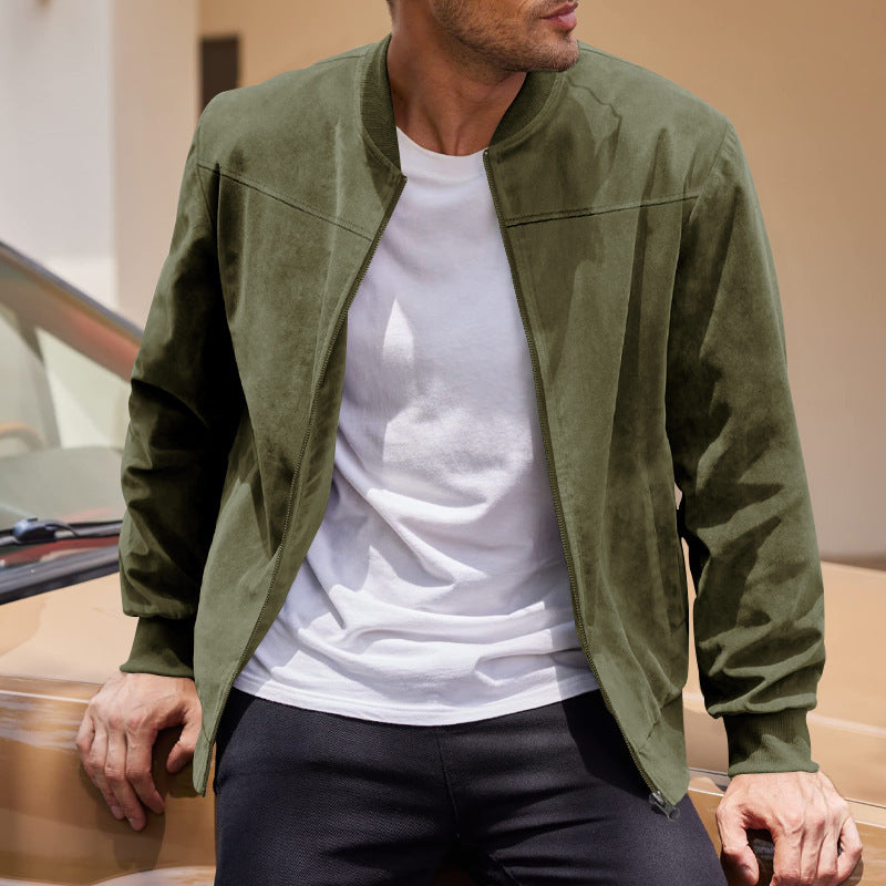 Herren nan velourslederoptik Bomberjacke mit Stehkragen, Rippbündchen und verdecktem Reißverschluss Shop Nory