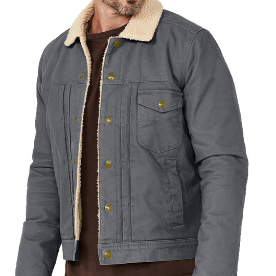 Herren Canvas-Truckerjacke mit Teddyfutter und Cordkragen Shop Nory