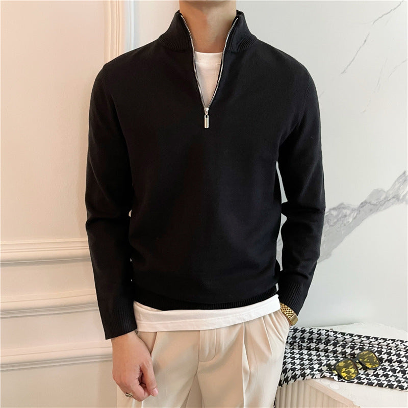Herren Feiner Halbzip-Strickpullover mit Stehkragen und gerippten Bündchen Shop Nory