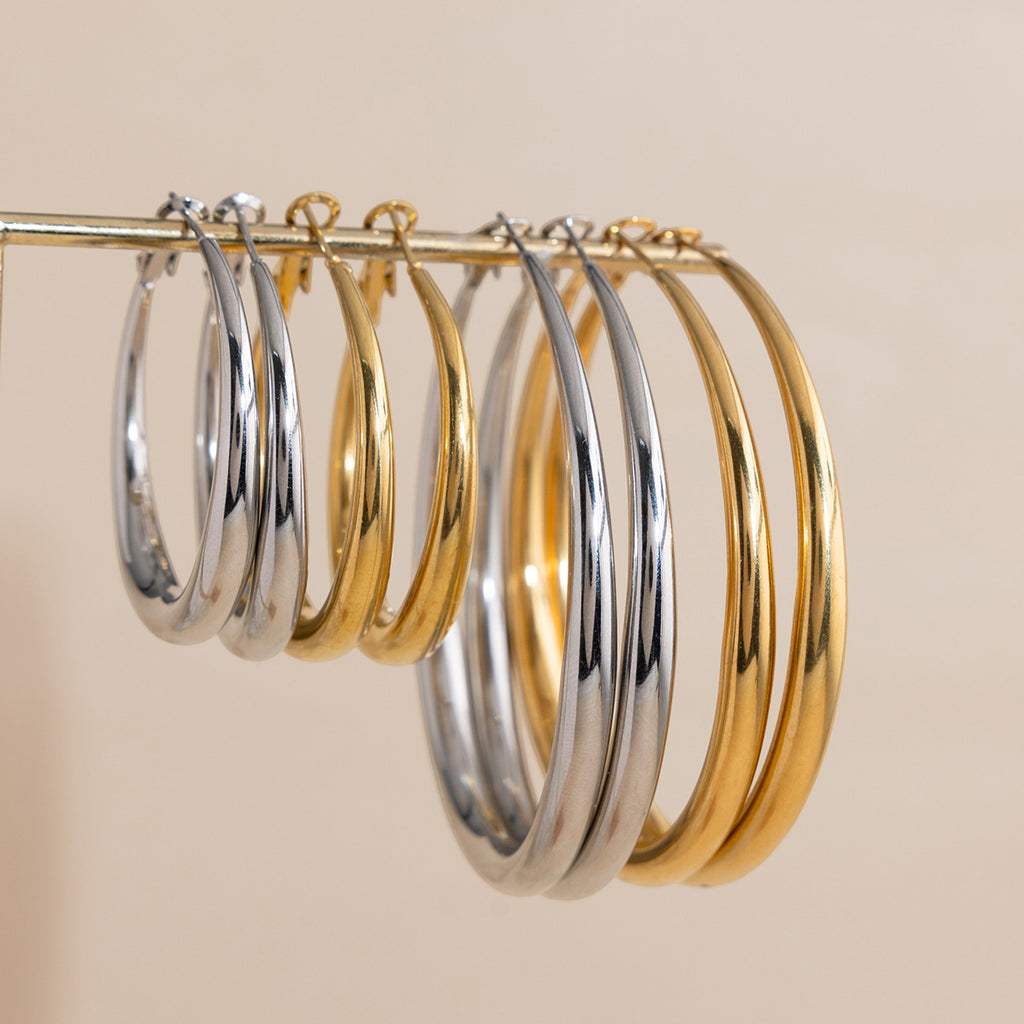 Damen Creolen Ohrringe mit modernem, hypoallergenem Design aus Edelstahl Shop Nory
