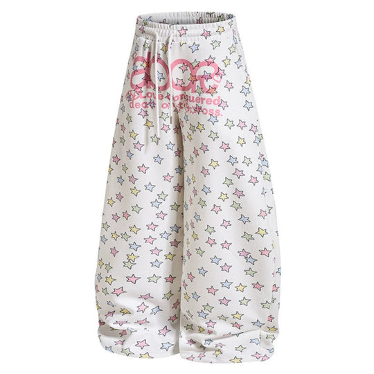 Damen Weite Lounge-Palazzohose mit hohem Elastikbund, Kordelzug und Sternchen-Allover Shop Nory