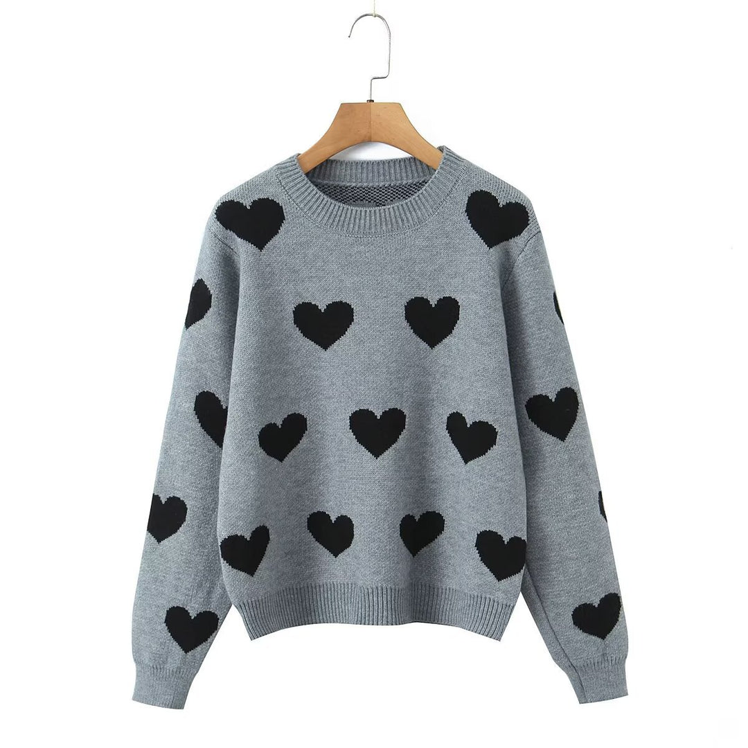 Damen Oversize-Strickpullover mit Herz‑Jacquard und Rundhalsausschnitt Shop Nory