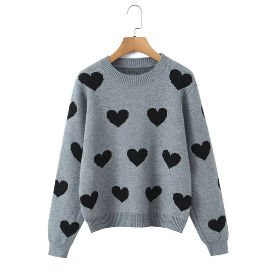 Damen Oversize-Strickpullover mit Herz‑Jacquard und Rundhalsausschnitt Shop Nory
