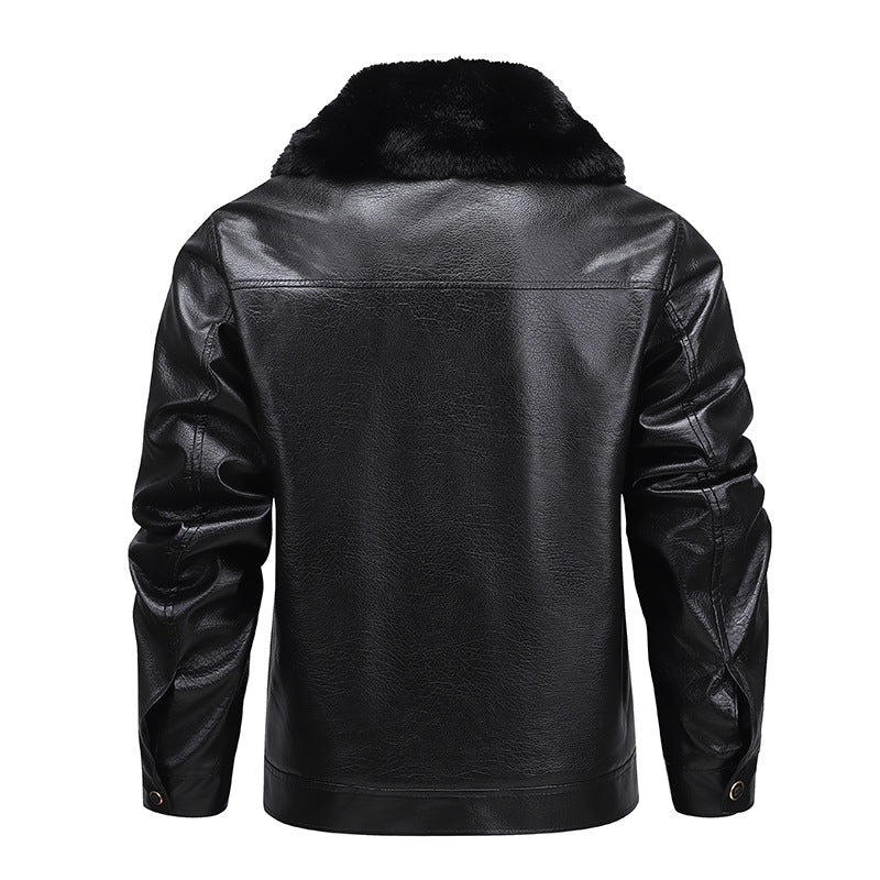 Herren Kunstleder-Fliegerjacke mit durchgehendem Teddyfutter und markantem Fellkragen Shop Nory
