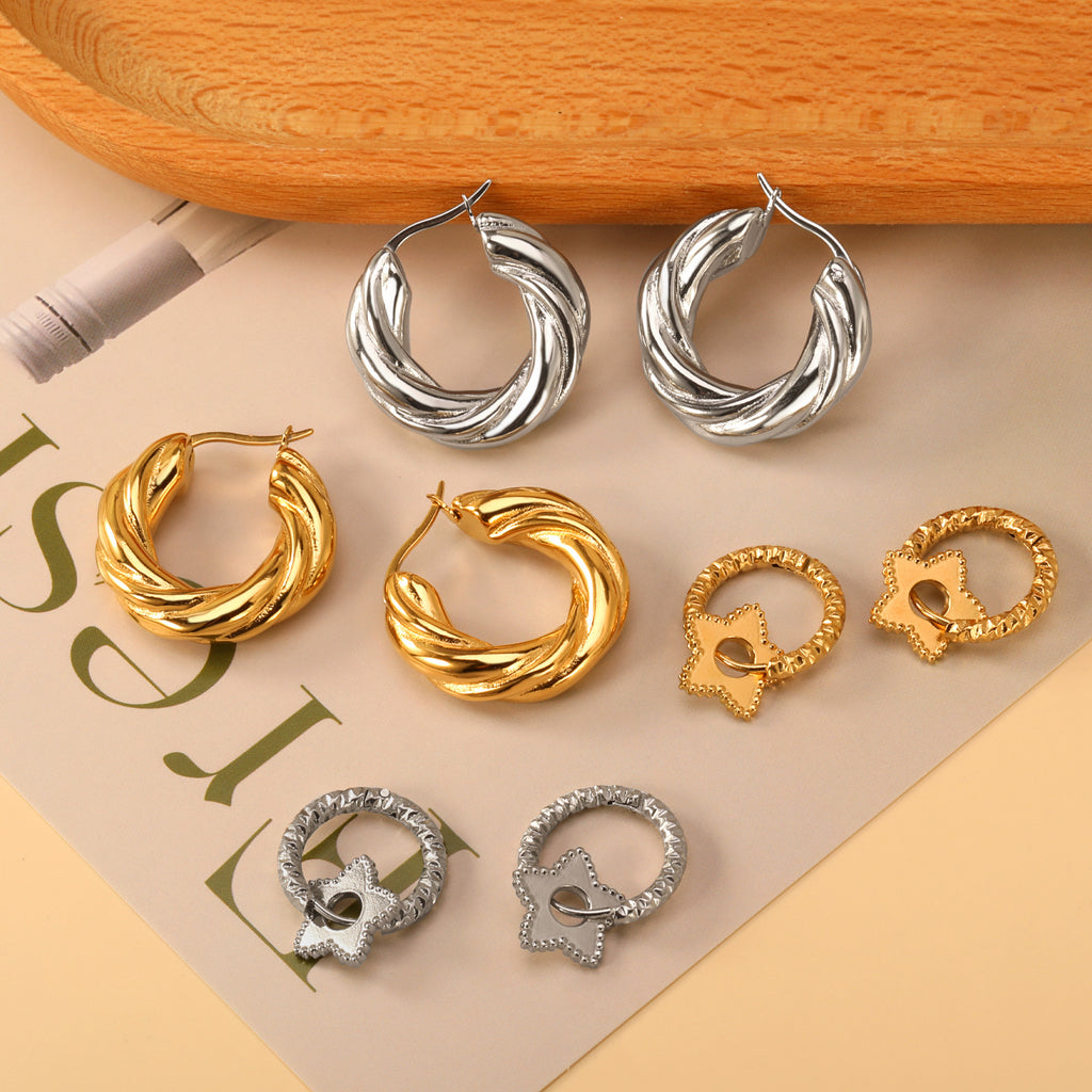 Damen Hängende Creolen mit elegantem Wellendesign Shop Nory