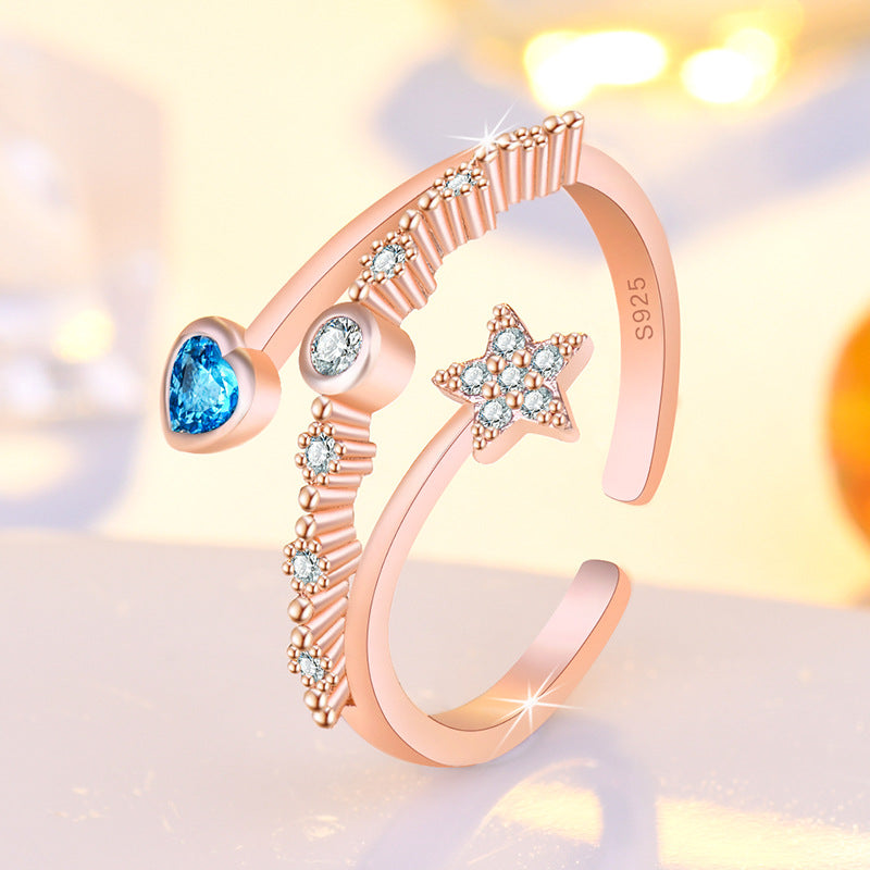 Damen Offener Ring mit funkelndem Stern- und Tropfenmotiv Shop Nory